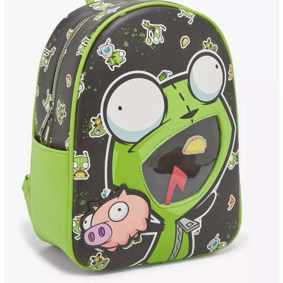 Invader Zim: Gir with Tacos & Piggy Mini Backpack with pin display window *NWT*